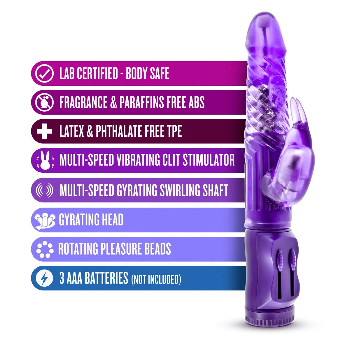 B Yours By Blush® | Beginner's Bunny Purple 8.75-Inch Rabbit Vibrator、mySite、bottomscart