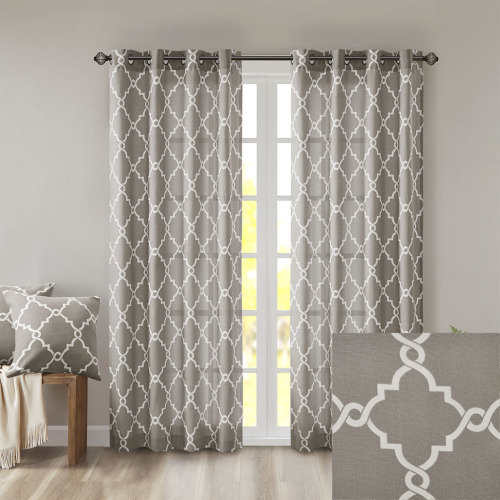 Fretwork Print Grommet Top Window Curtain Panel(Only 1 Pc Panel)、、eastwooduniform