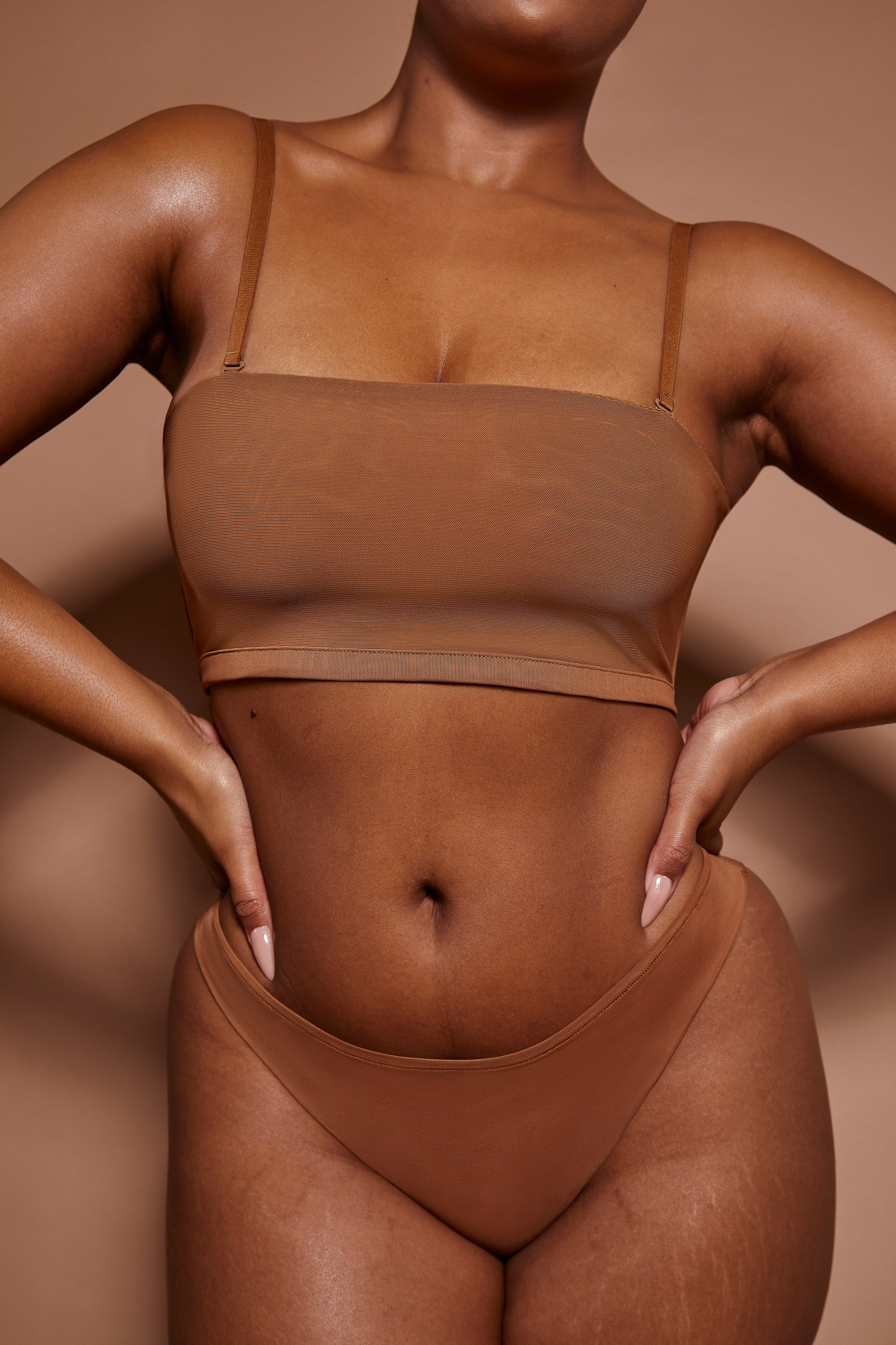 Soft Mesh Bandeau Bra in Almond、mySite、solidvoid