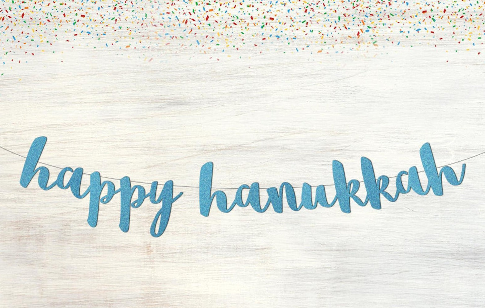 Happy Hanukkah Blue Glitter Banner - Block or Script Letters、mySite、topwebapps