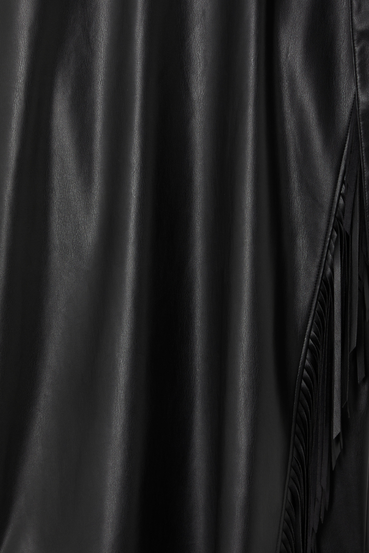 Black Vegan Leather Mini Fringe Jaspre Skirt、mySite、solidvoid