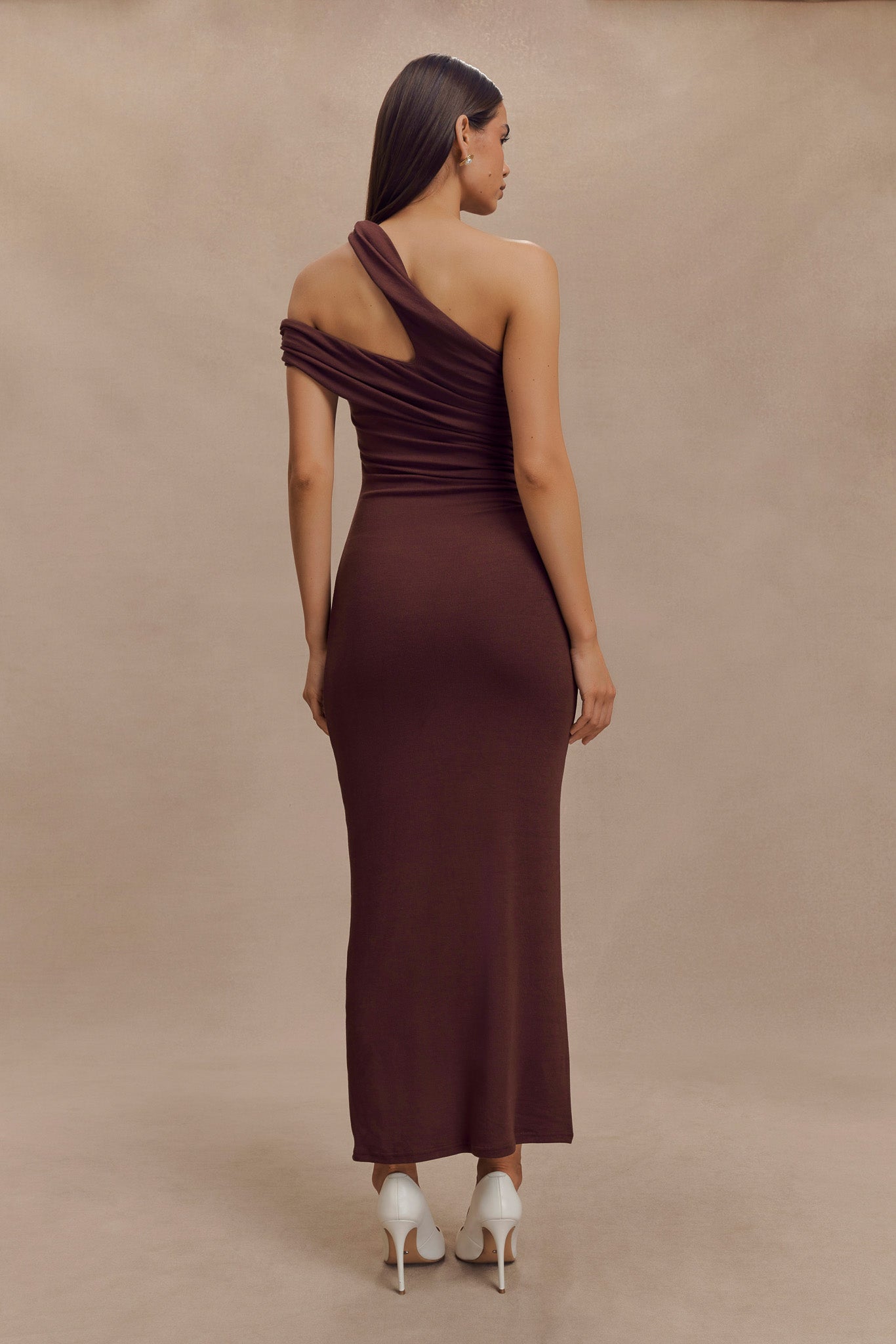 Anastasia One Shoulder Modal Midi Dress - Mahogany、mySite、solidvoid
