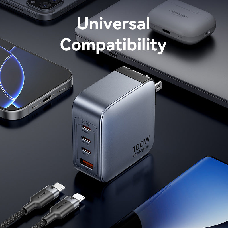 Vention 4-Port USB (C + C + C + A) GaN Charger (100W/100W/30W/30W) UK-Plug Gray、mySite、fannypackpong