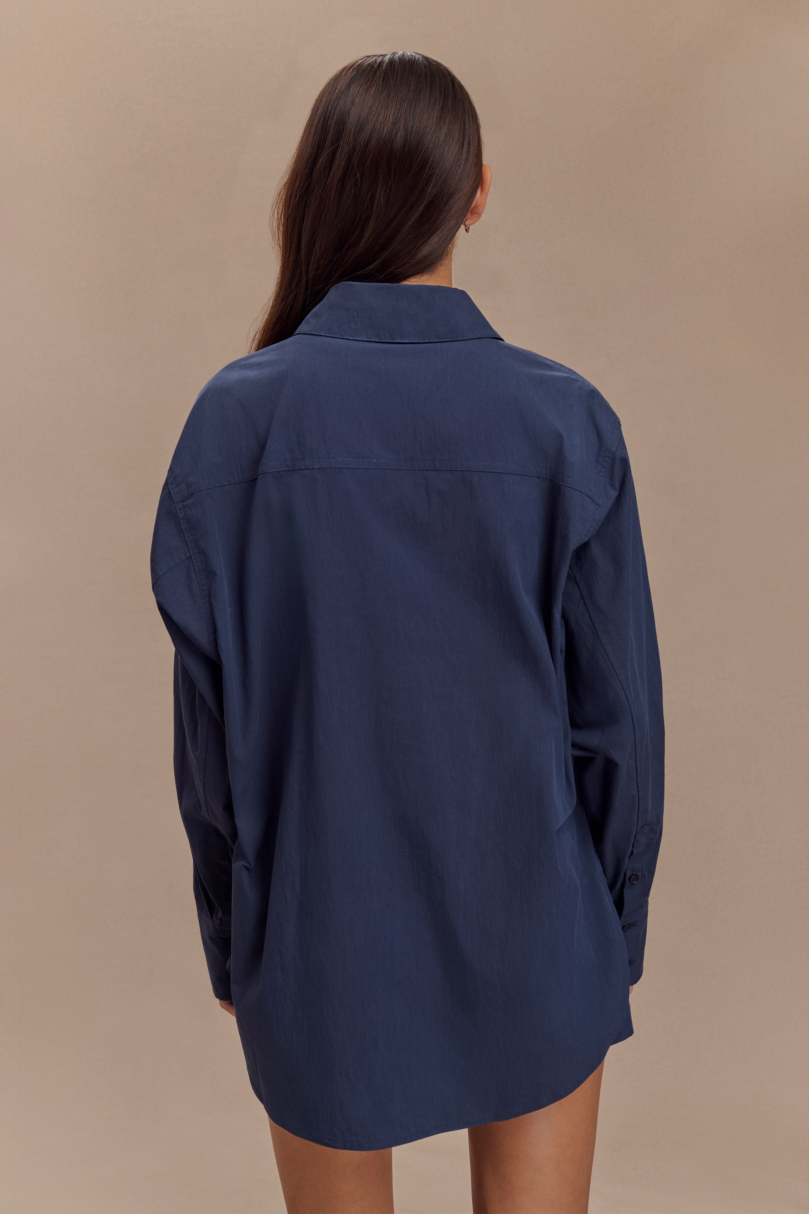 Campbell Cotton Oversized Shirt - Navy、mySite、solidvoid