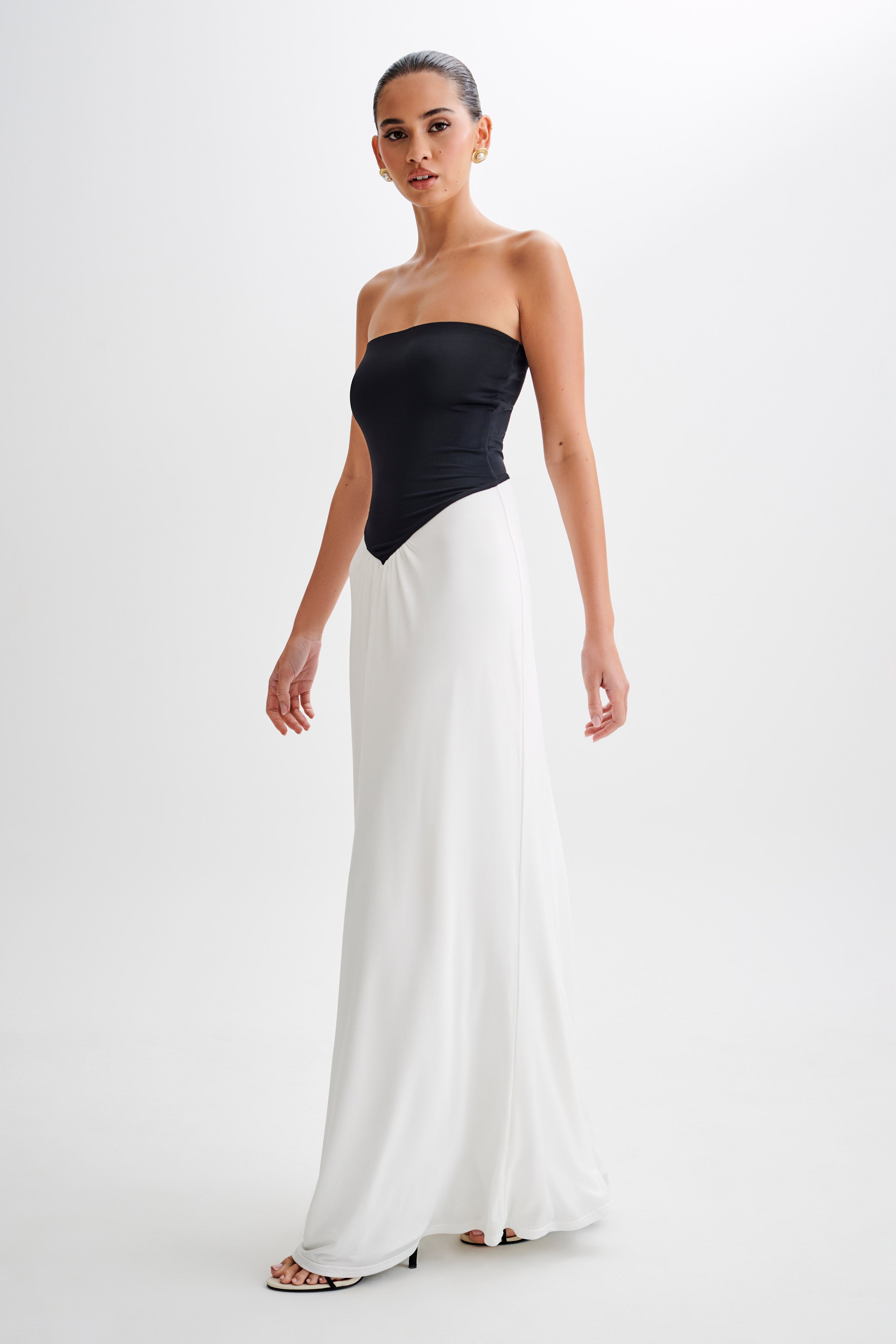 Ruby Strapless Slinky Maxi Dress - Black/White、mySite、solidvoid