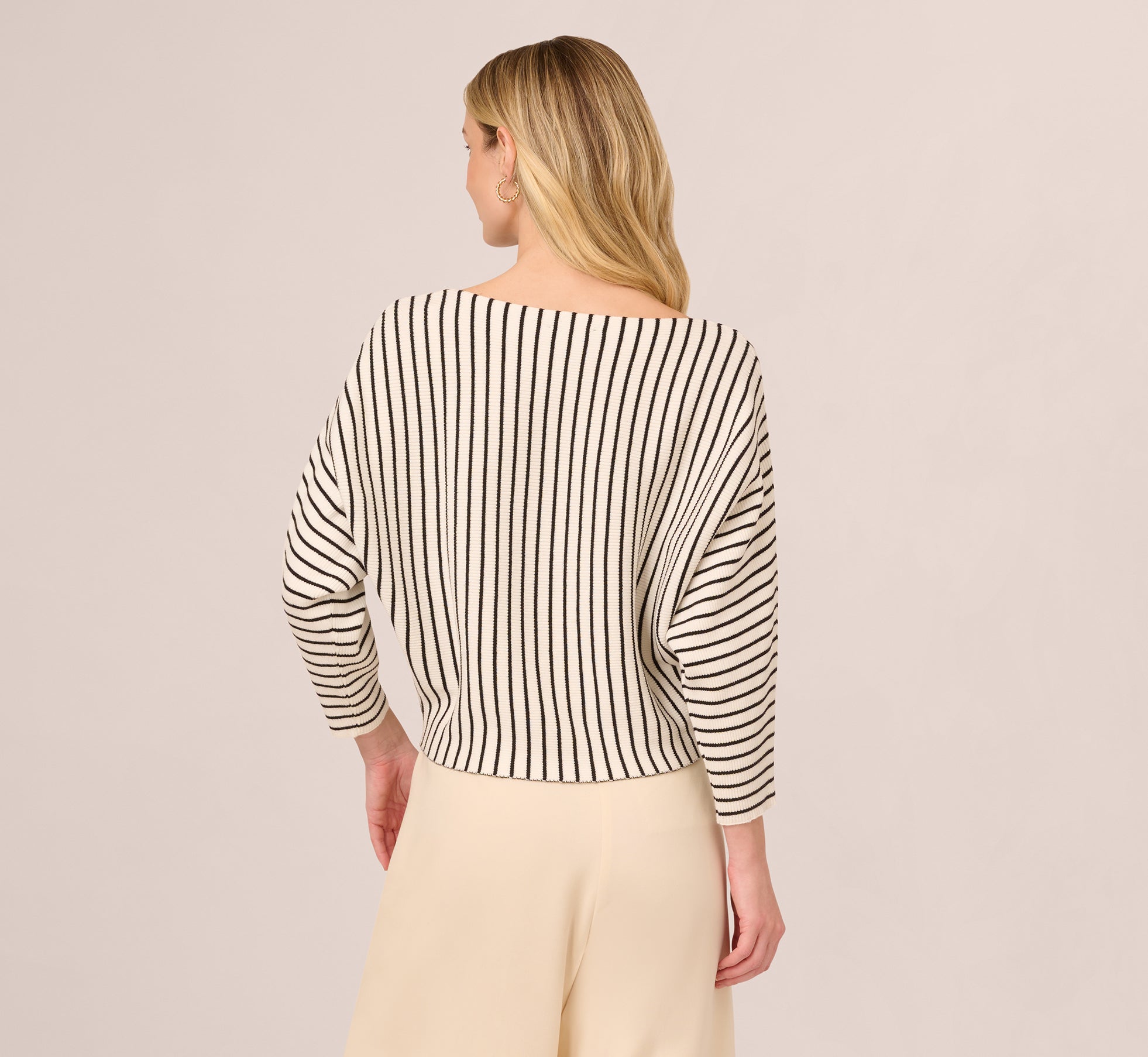 Striped Rib Knit Dolman Sleeve Sweater In Ivory Black、mySite、solidvoid