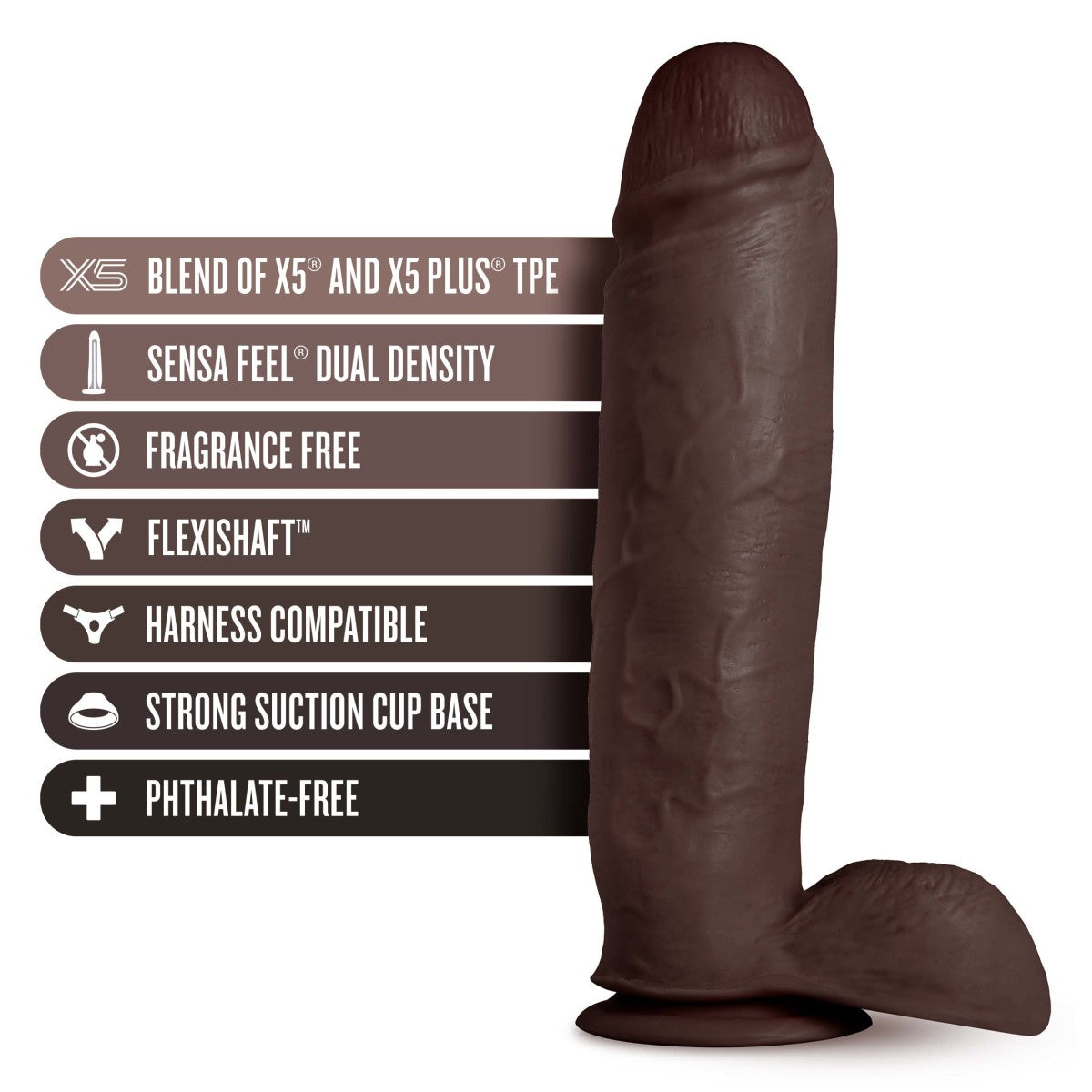 Au Naturel By Blush® | Huge Realistic Chocolate 10.5-Inch Long Dildo With Balls & Suction Cup Base、mySite、bottomscart
