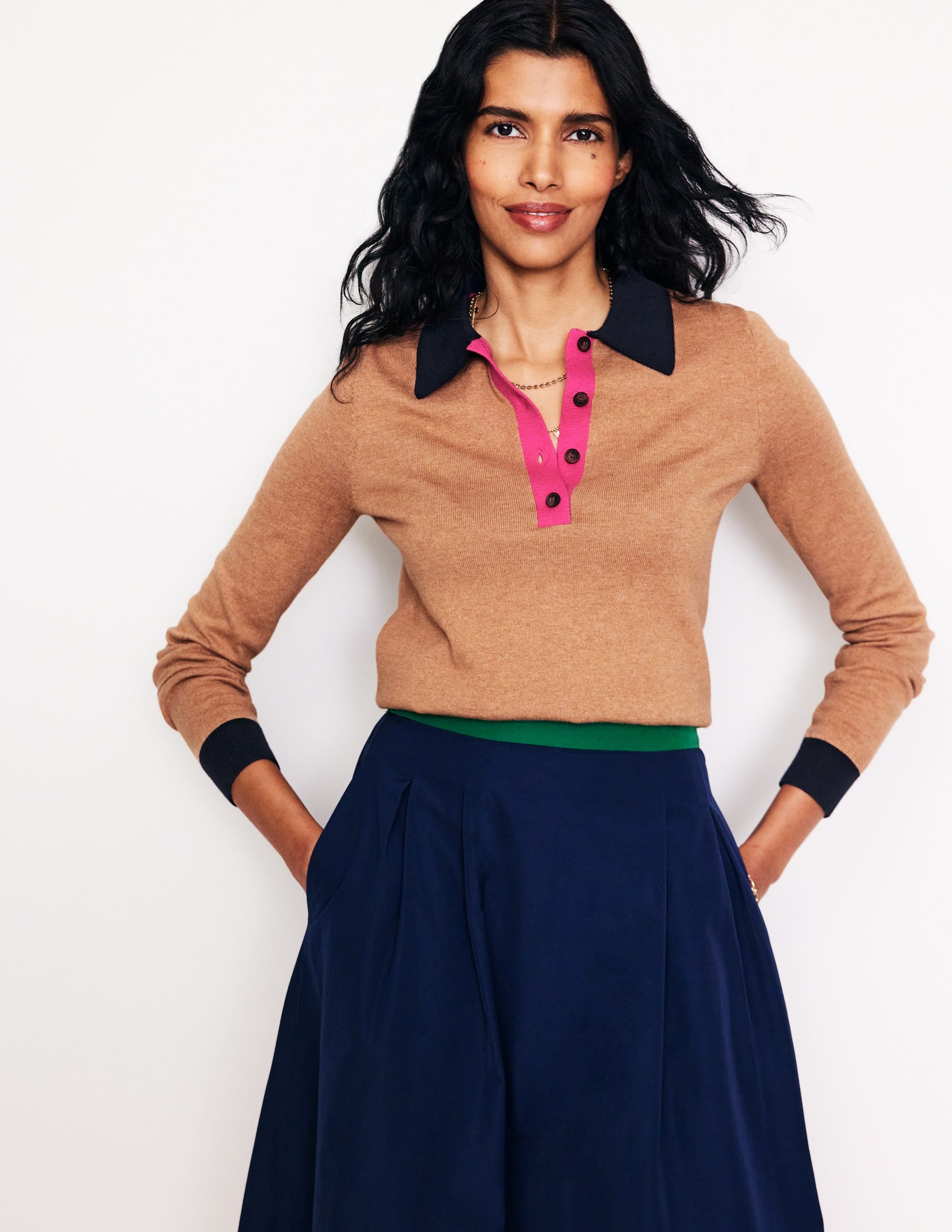  Cotton Blend Henley Jumper-Camel Melange、mySite、ashleygrahame