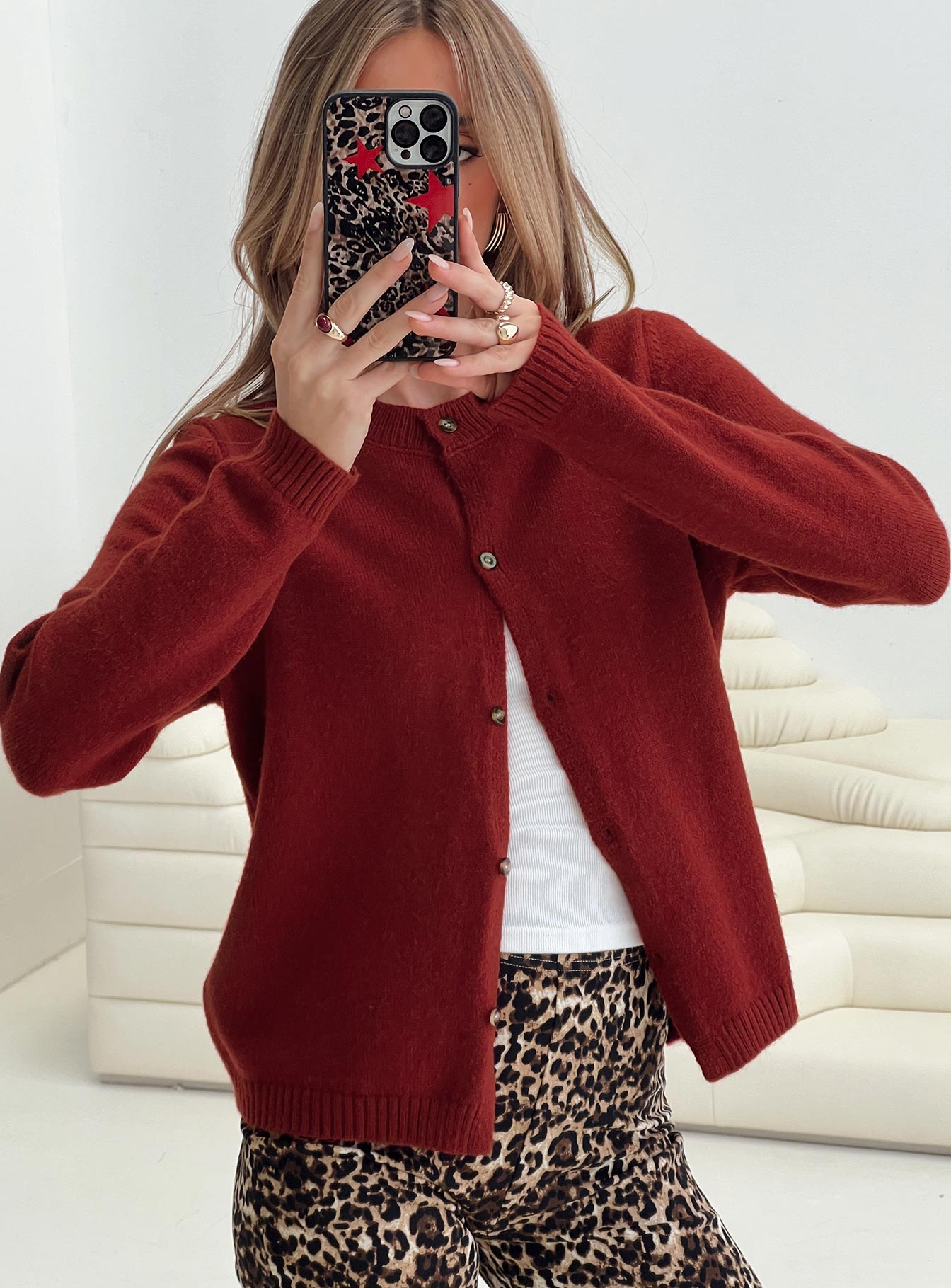 Arica Button Up Knit Cardigan Red、mySite、solidvoid