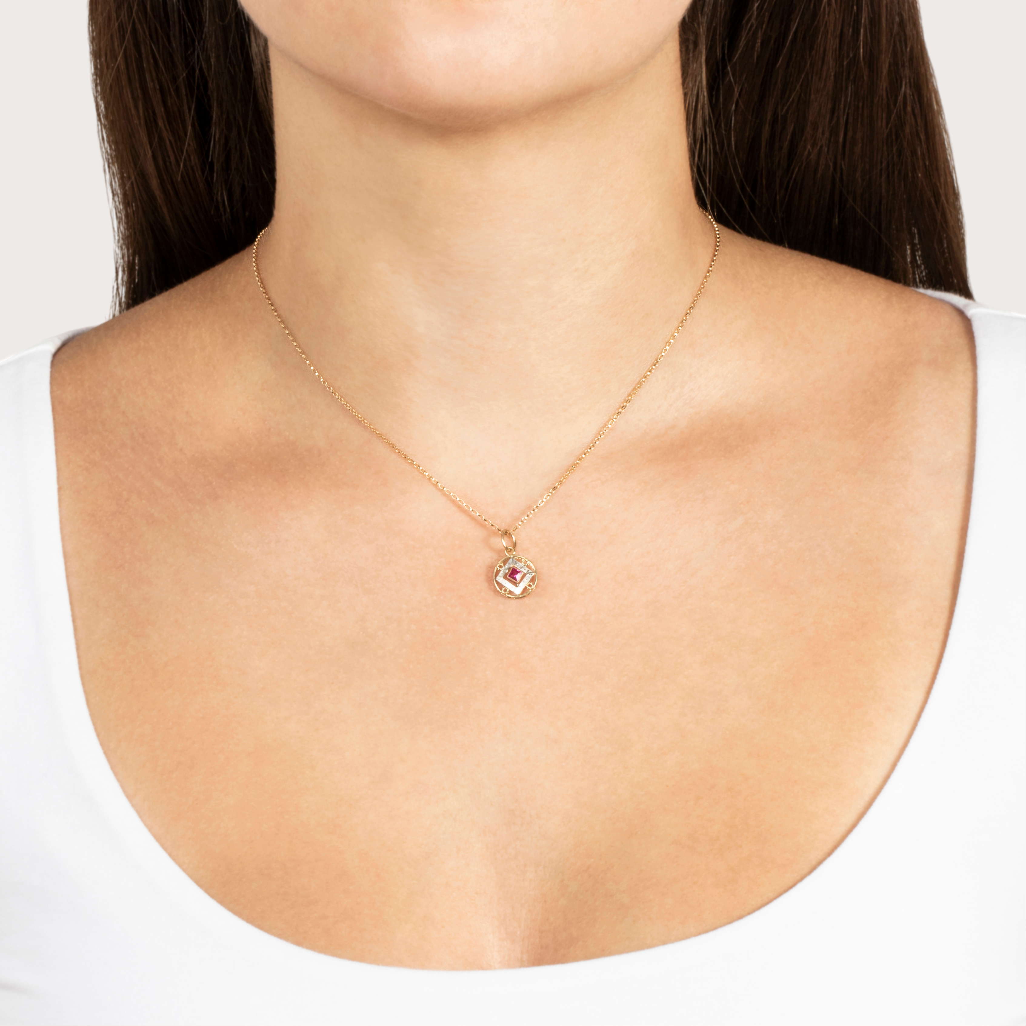 Antique 14k Yellow Gold Synthetic Ruby Art Deco Charm Pendant、mySite、hinf8tx79