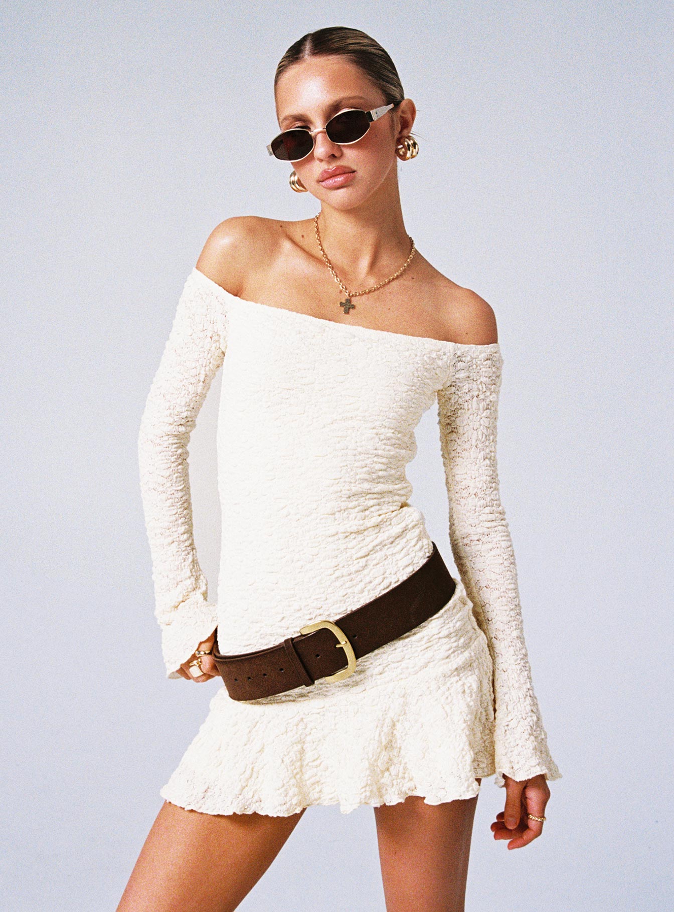 Vancesca Long Sleeve Mini Dress Cream、mySite、solidvoid