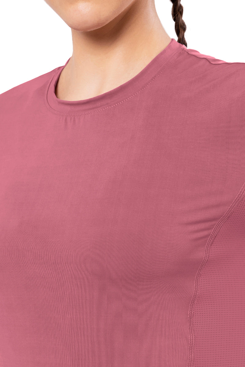  Flaunt Short Sleeve Round Neck Workout T-Shirt - Heather Rose、mySite、justintrudeaud