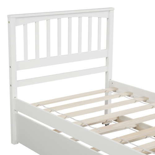 Twin size Platform Bed with Trundle, White、、casual