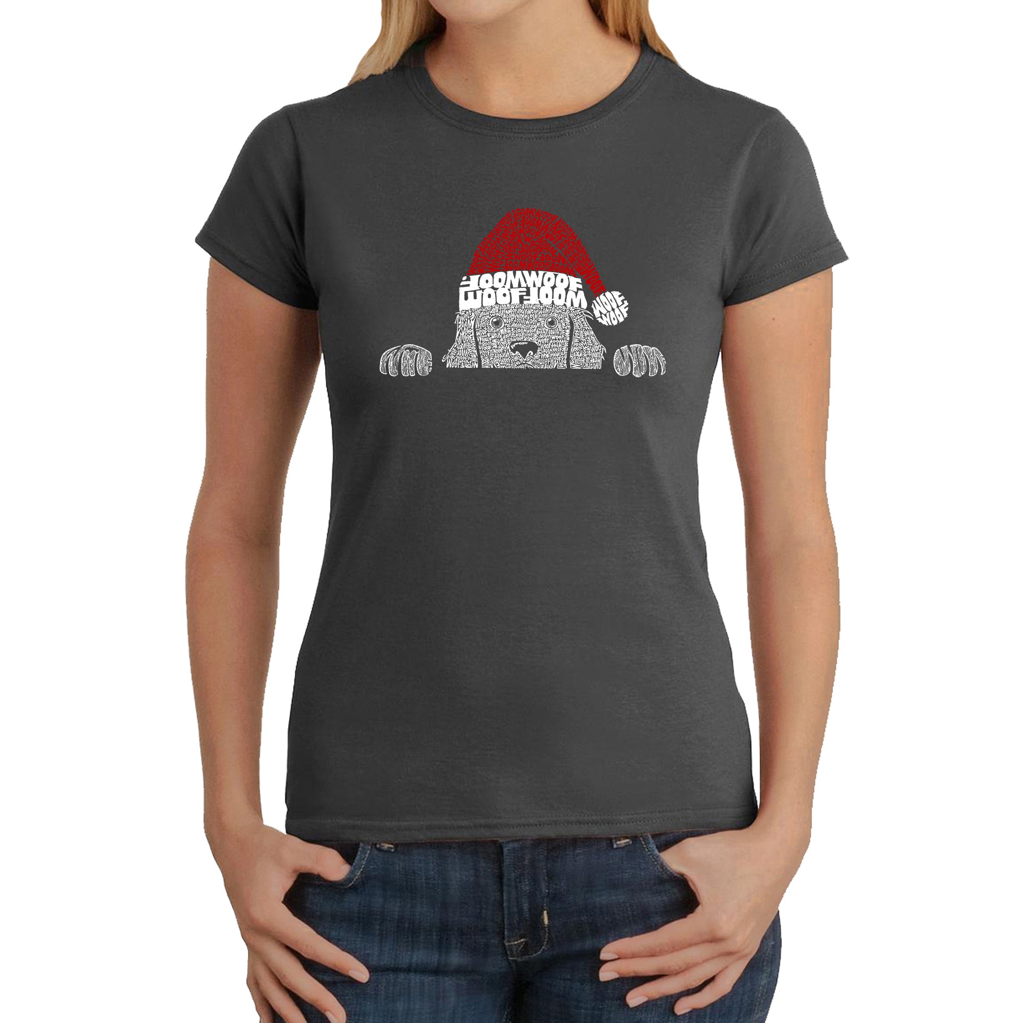Christmas Peeking Dog - Women's Word Art T-Shirt、mySite、camillekostekn