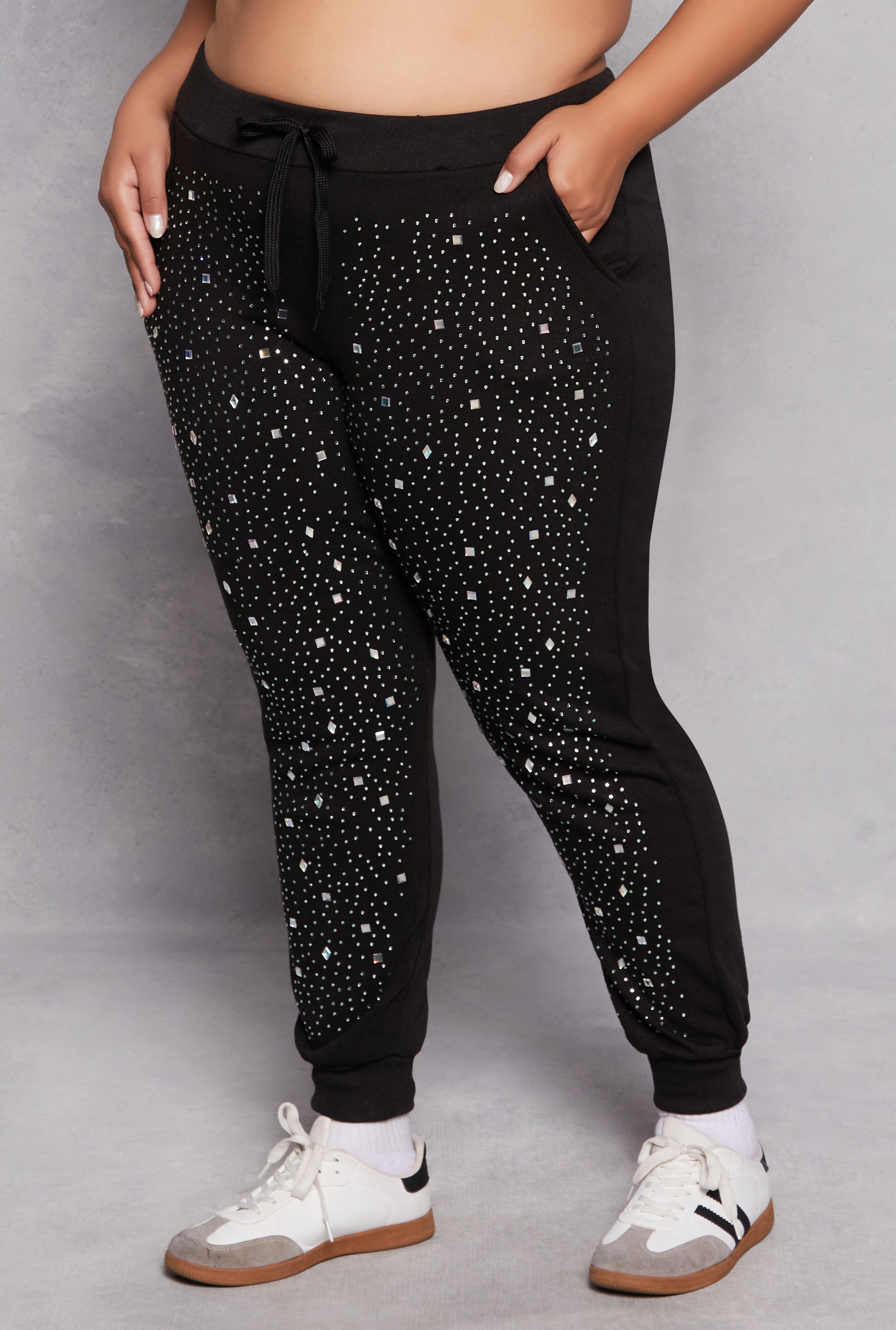 Plus Size Rhinestone Drawstring Joggers、mySite、camillekostekn