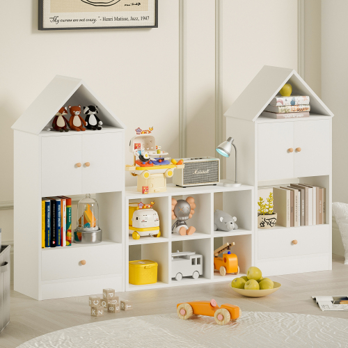 Versatile Children's Bookshelf with House-Shaped Design, Multi-Functional Storage for Books and Toys, Adjustable Placement, Durable Kids Organizer for Playroom or Bedroom Easy Assembly & Safe for Kid、、casual