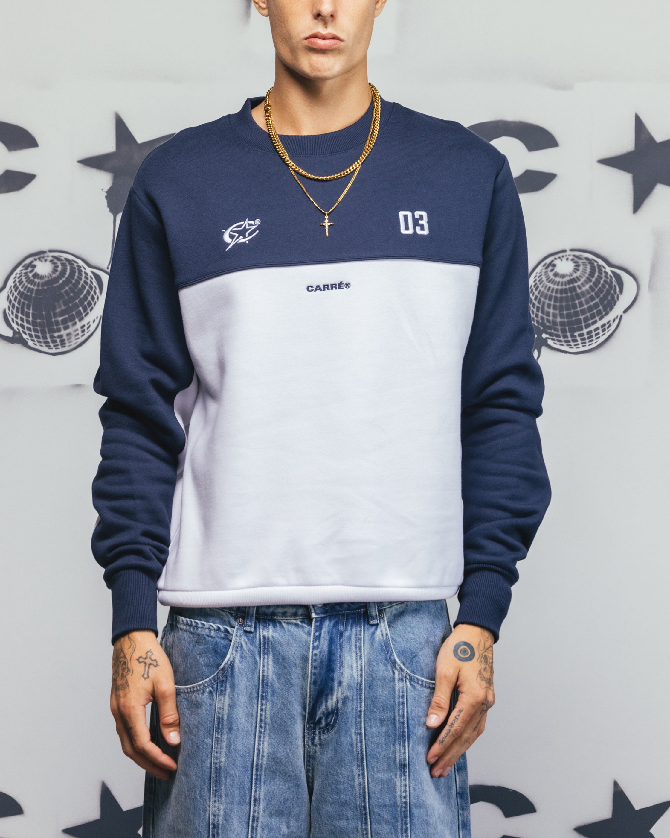Carre Trainer Oversized Panelled Crewneck Blue/White、mySite、zt4zffjzw