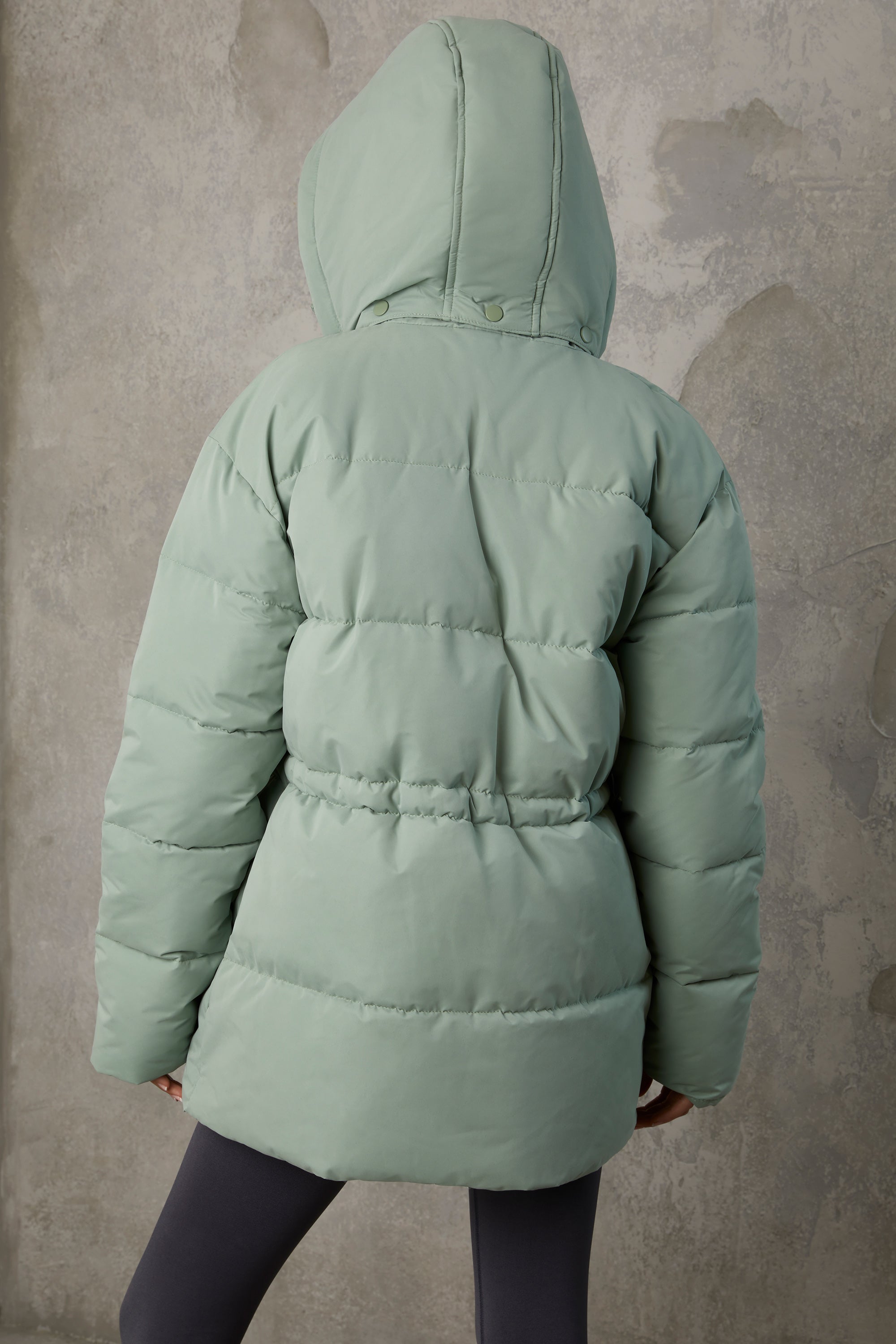 Mid Length Hooded Puffer Coat in Iceberg Green、mySite、solidvoid