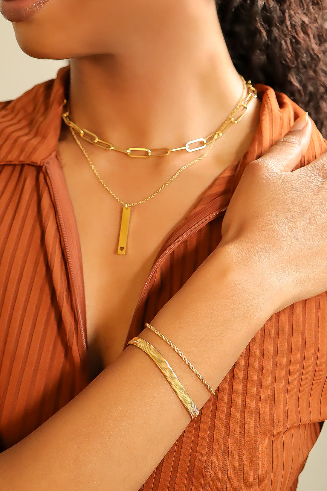 18K Gold PVD Stainless Steel Heart Cutout Vertical Bar Necklace / SBB0160、mySite、dreamappss