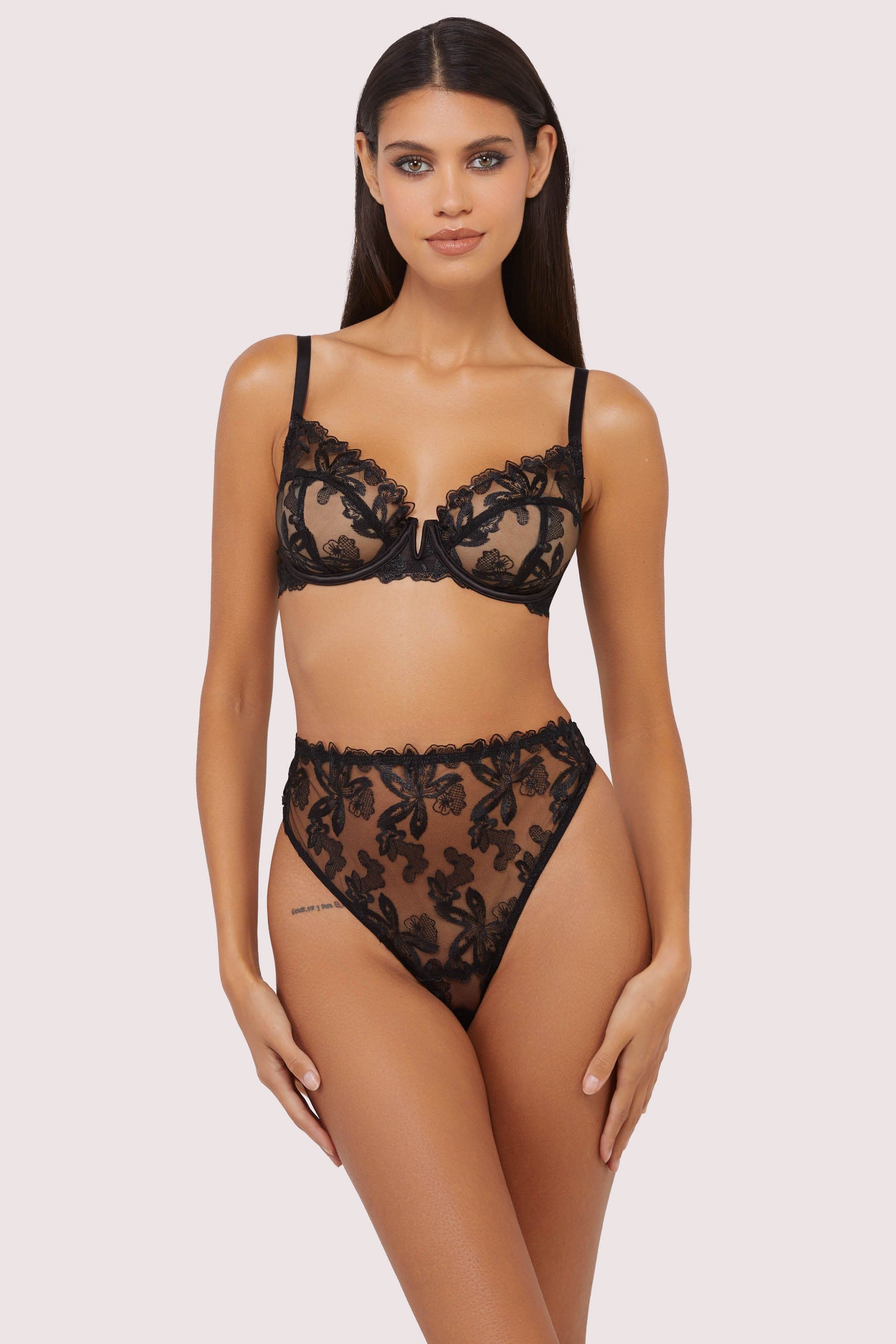 Eva Black Graphic Embroidery High Waist Thong、mySite、bengalsvssteelers