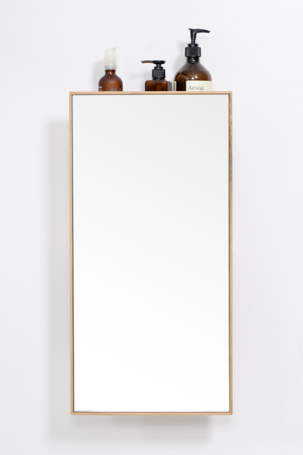 Oak Vanity Mirror with Storage Trays | Wireworks Slimline、mySite、neckold