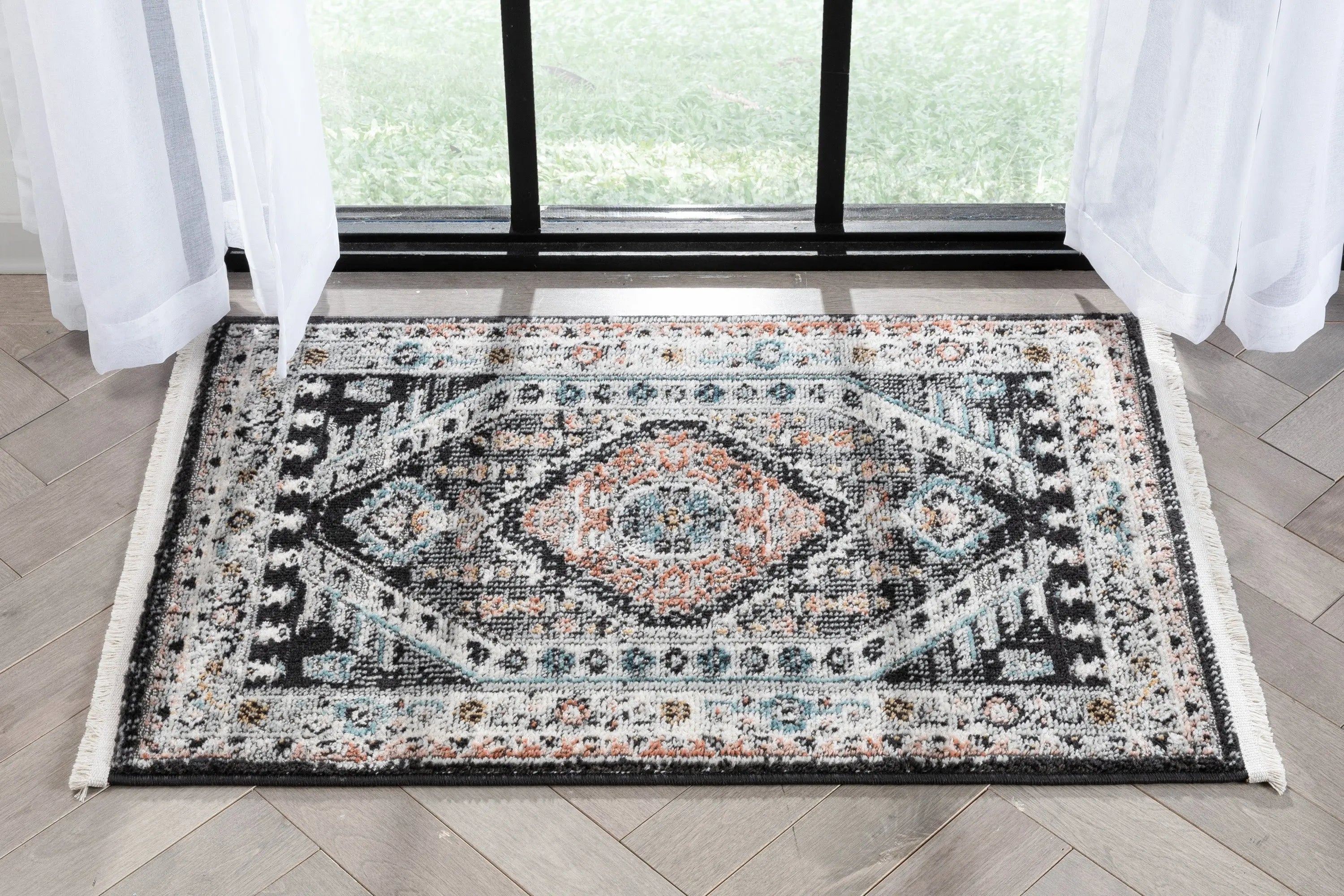 Julita Vintage Bohemian Aztec Tribal Black Rug、mySite、gigharbornorthrealestate