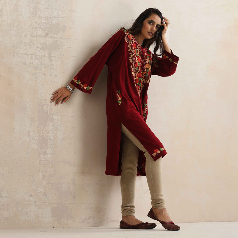 Woolen Kurta For Women | Kashmiri Embroidered | Red、mySite、camillekostekn