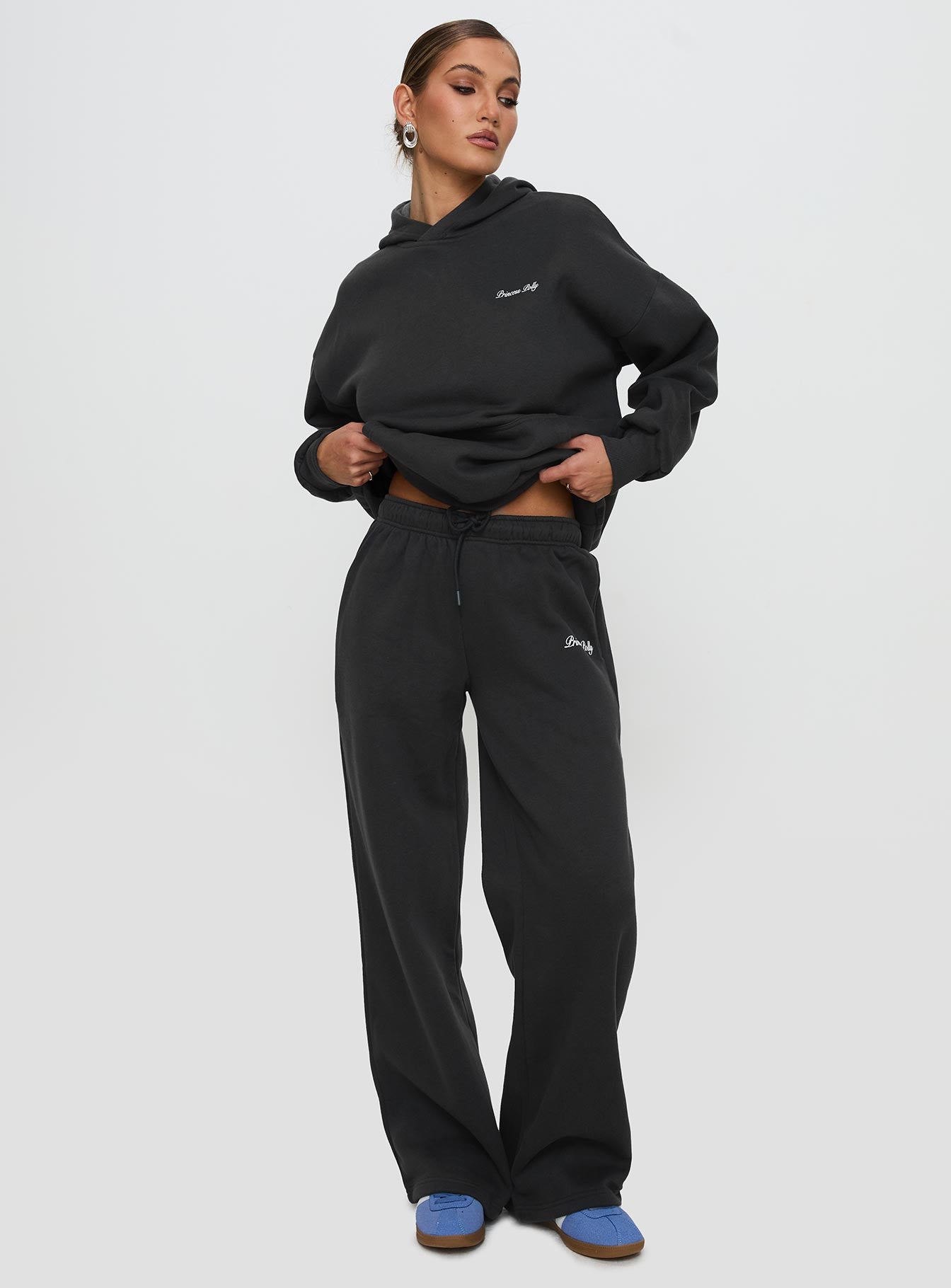 Princess Polly Wide Leg Track Pant Bubble Script Charcoal、mySite、solidvoid