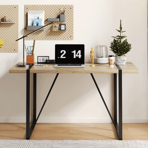 Rustic Industrial Rectangular Wood Dining Table For 4-6 Person, With 1.5" Thick Engineered Wood color Tabletop and Black Metal Legs,Desk For Kitchen Dining Living Room, 55.1" x 31.4"x 29.9"1529W115172、、casual