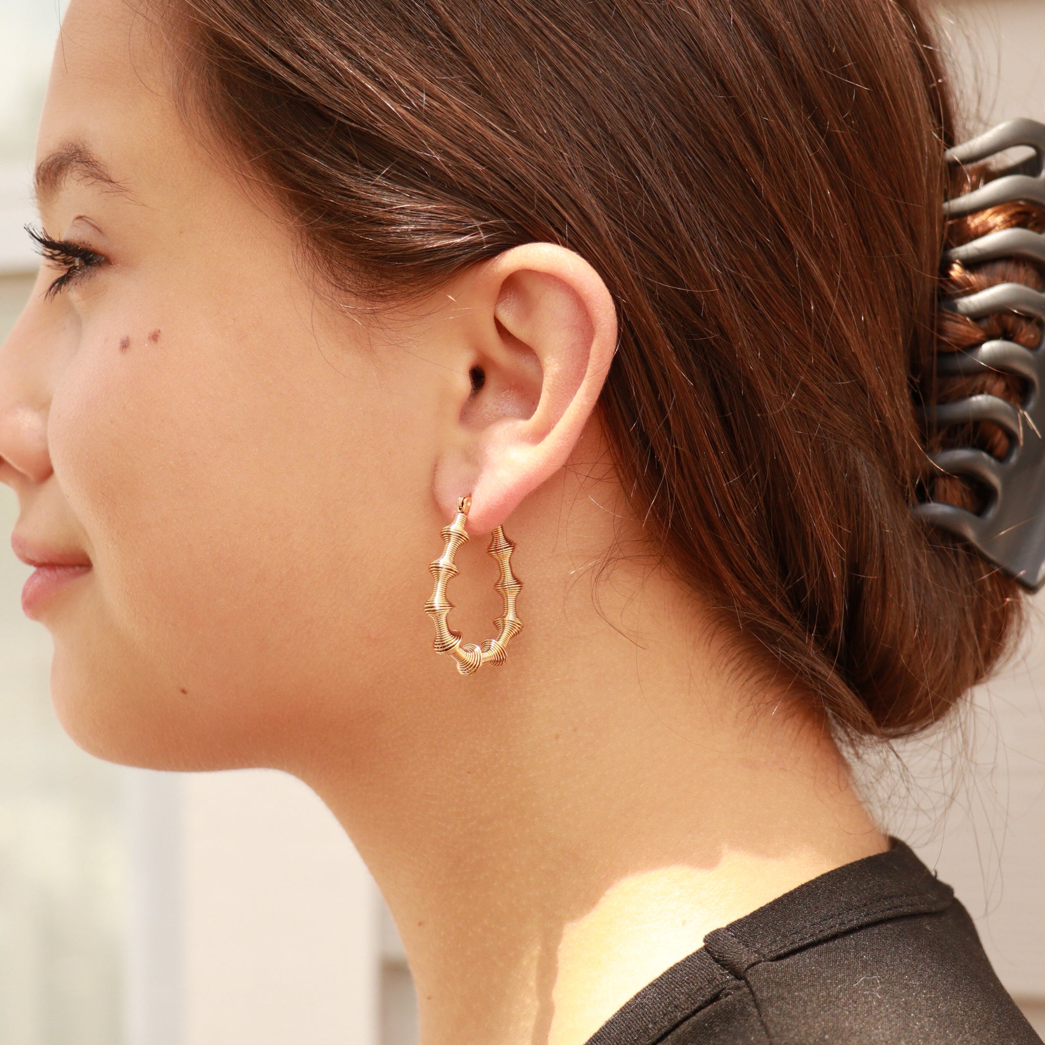 18K Gold PVD Stainless Steel Wired Statement Hoop Earrings / ERJ0015、mySite、dreamappss