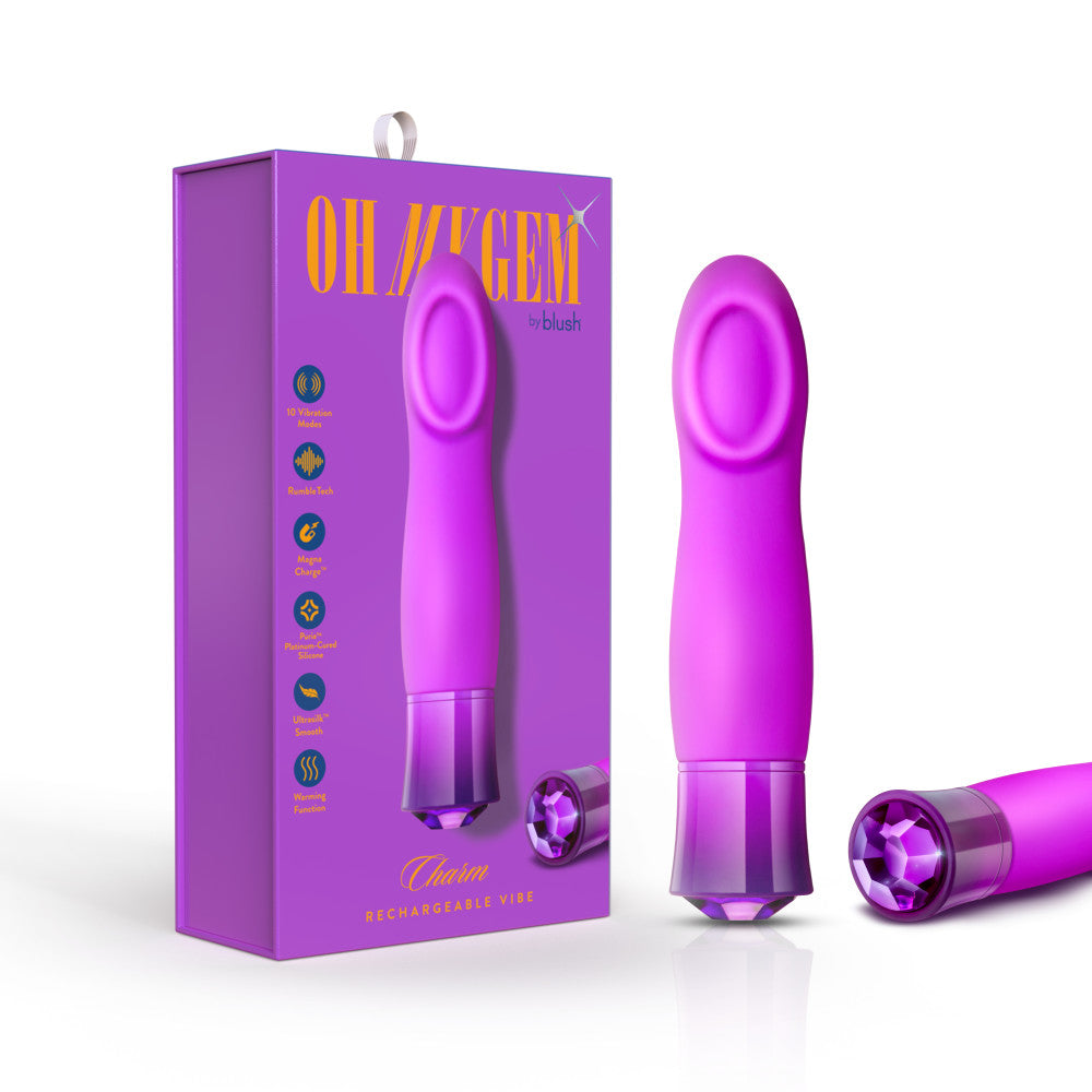 Oh My Gem By Blush® | Charm: 5.5 Inch Warming G Spot Stimulation Vibrator in Amethyst with Powerful RumboTech™ Technology、mySite、bottomscart