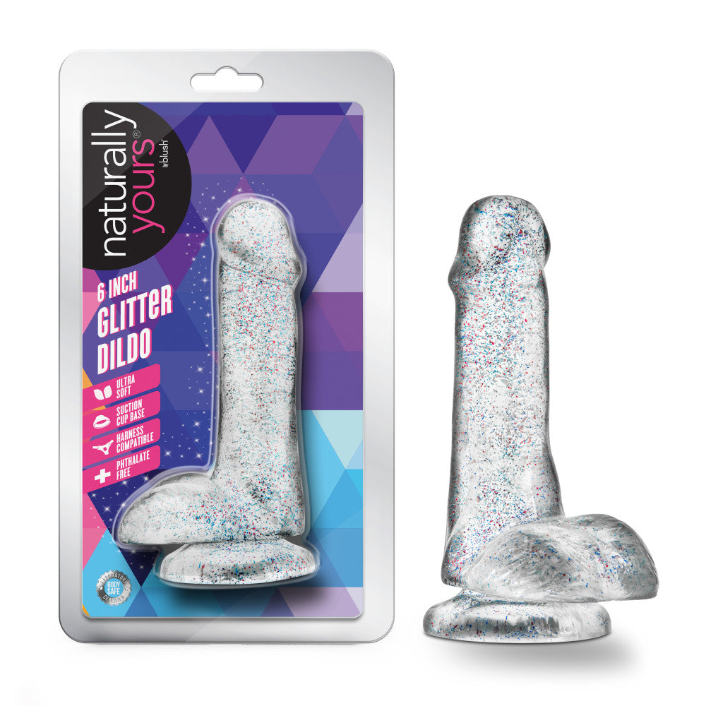Naturally Yours By Blush® | Realistic Sparkling Clear 6-Inch Long Dildo With Balls & Suction Cup Base、mySite、bottomscart