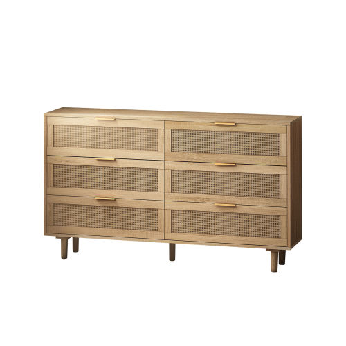 51.18"6-Drawers Rattan Storage Cabinet Rattan Drawer,for Bedroom,Living Room,Natural (Same SKU:W757P198980)、、casual