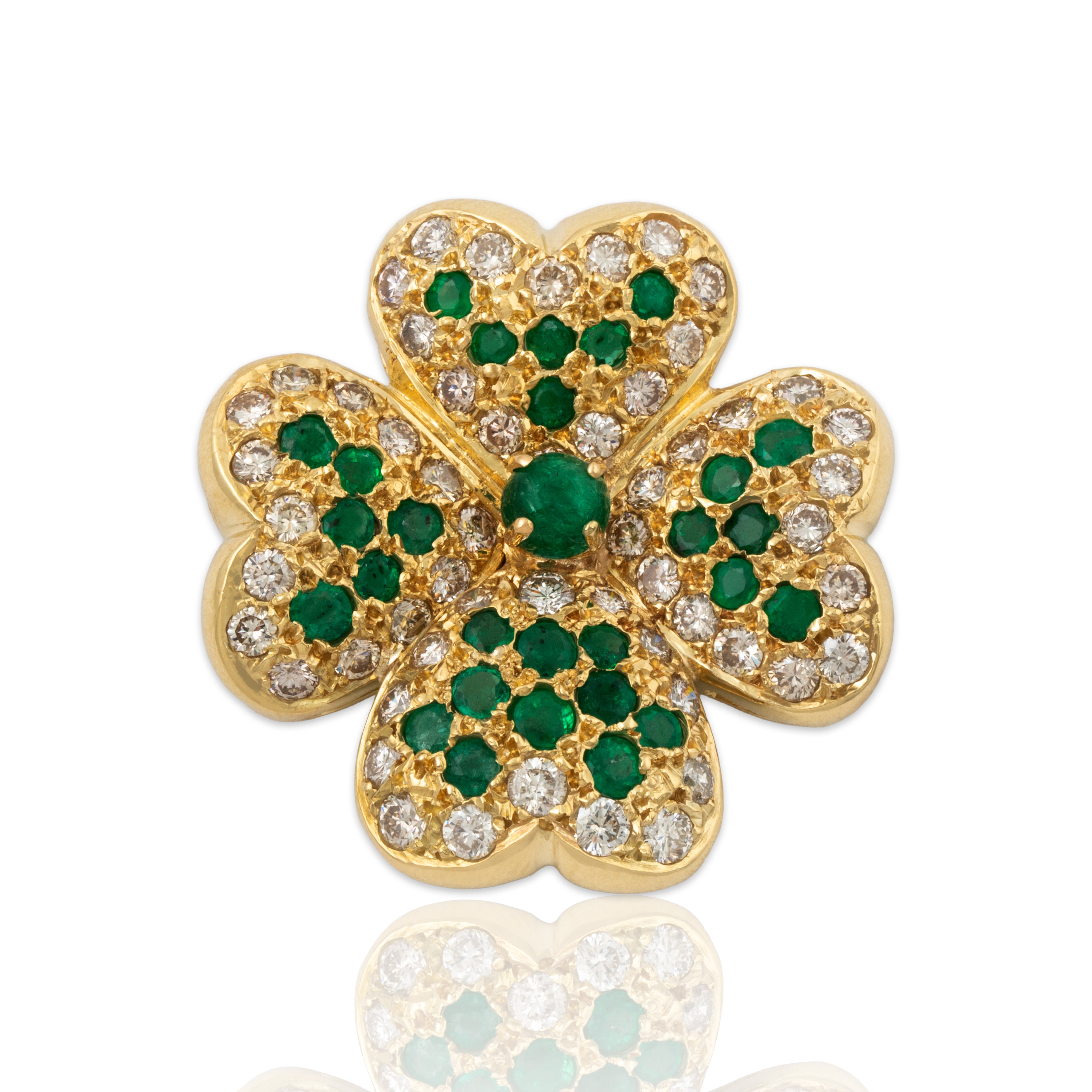 Vintage Large 14k Yellow Gold 1.81cttw Diamond 1.5cttw Emerald Clover Pendant、mySite、hinf8tx79