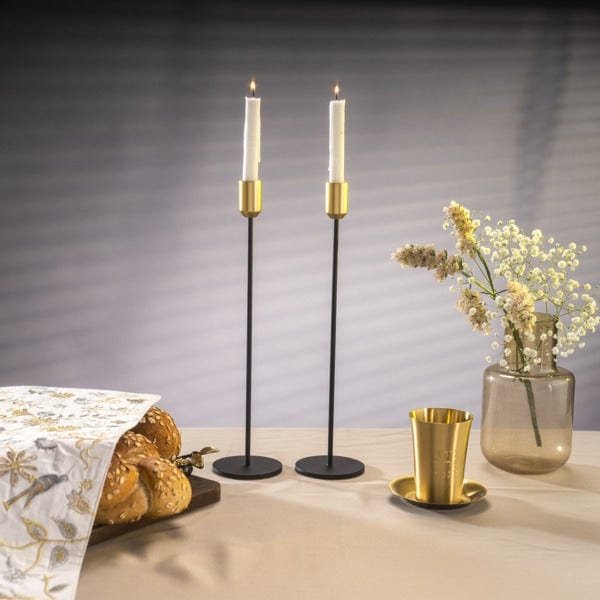Sleek Black and Gold Shabbat Candlesticks by Yair Emanuel - 13 Tall、mySite、topwebapps