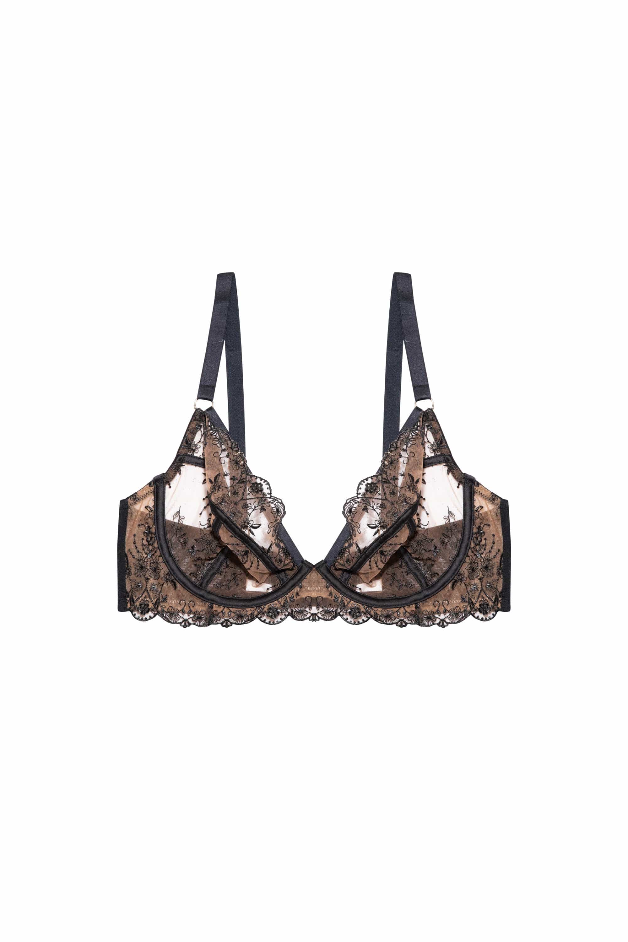 Cassia Black Embroidery Plunge Bra、mySite、bengalsvssteelers