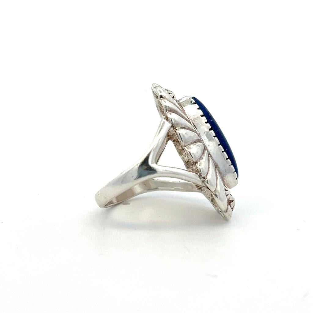 Estate 14K White Gold Oval Lapis Lazuli Flower Ring、mySite、botmansion