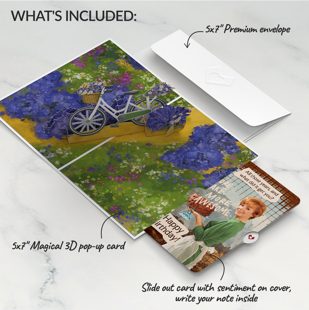Lavender Bicycle Birthday Pop-Up Card and More Cake More Awesome Sentiment Set、mySite、solidvoid