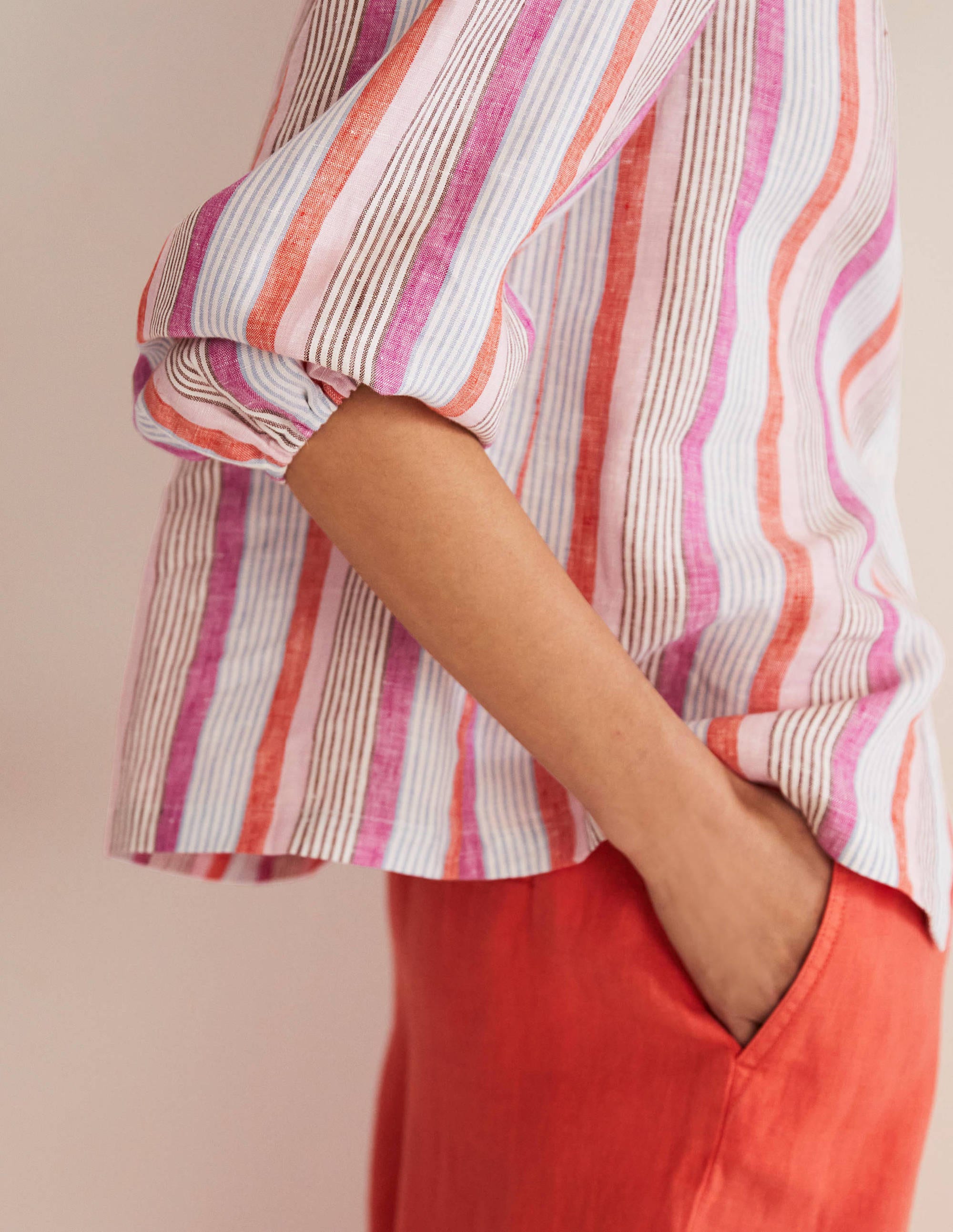  Becky Full Sleeve Linen Blouse-Firecracker, Cameo Pink Stripe、mySite、ashleygrahame