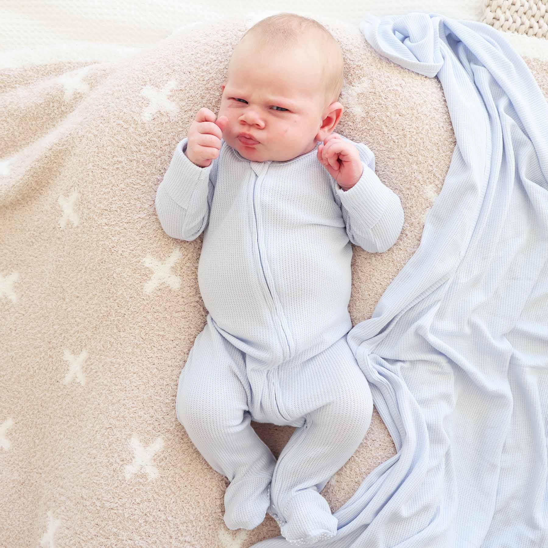  Ice Blue Bamboo Waffle Zipper Footie、mySite、layawaytickets