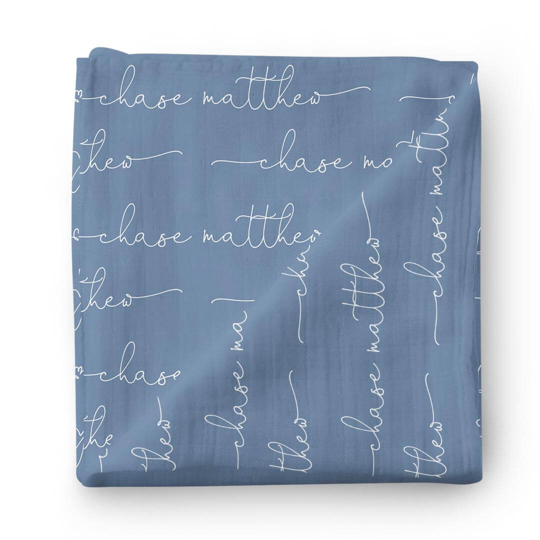  Personalized Steel Blue Baby Name Swaddle Blanket - Script、mySite、layawaytickets