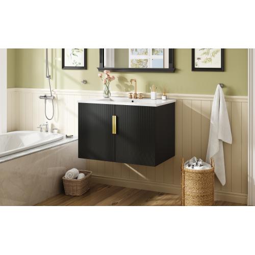 30" Vintage Bathroom Vanity with Ceramic Sink, with 3 Holes Single Ceramic Sink, Bathroom Storage Vanity Cabinet with 2 Soft Closing Doors、、xpatfood