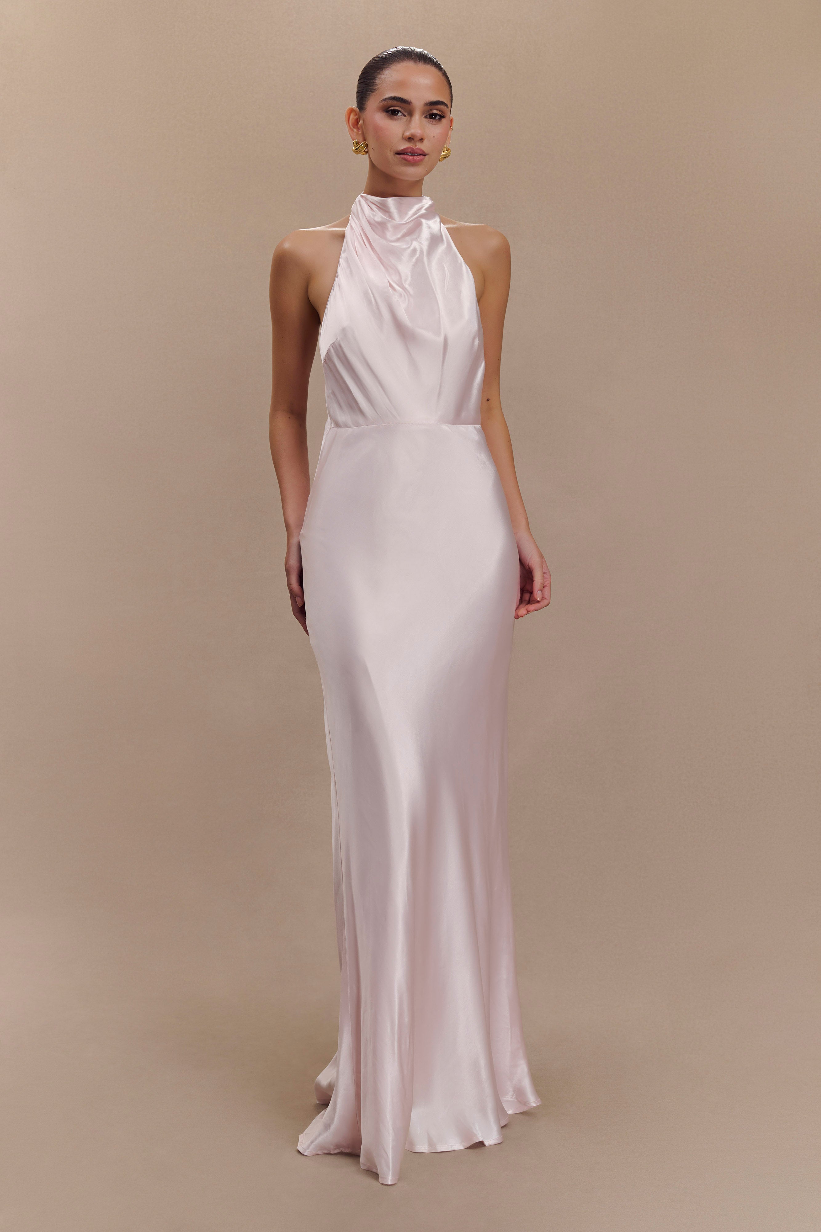 Esther Iridescent Satin Cowl Maxi Dress - Pale Pink、mySite、solidvoid