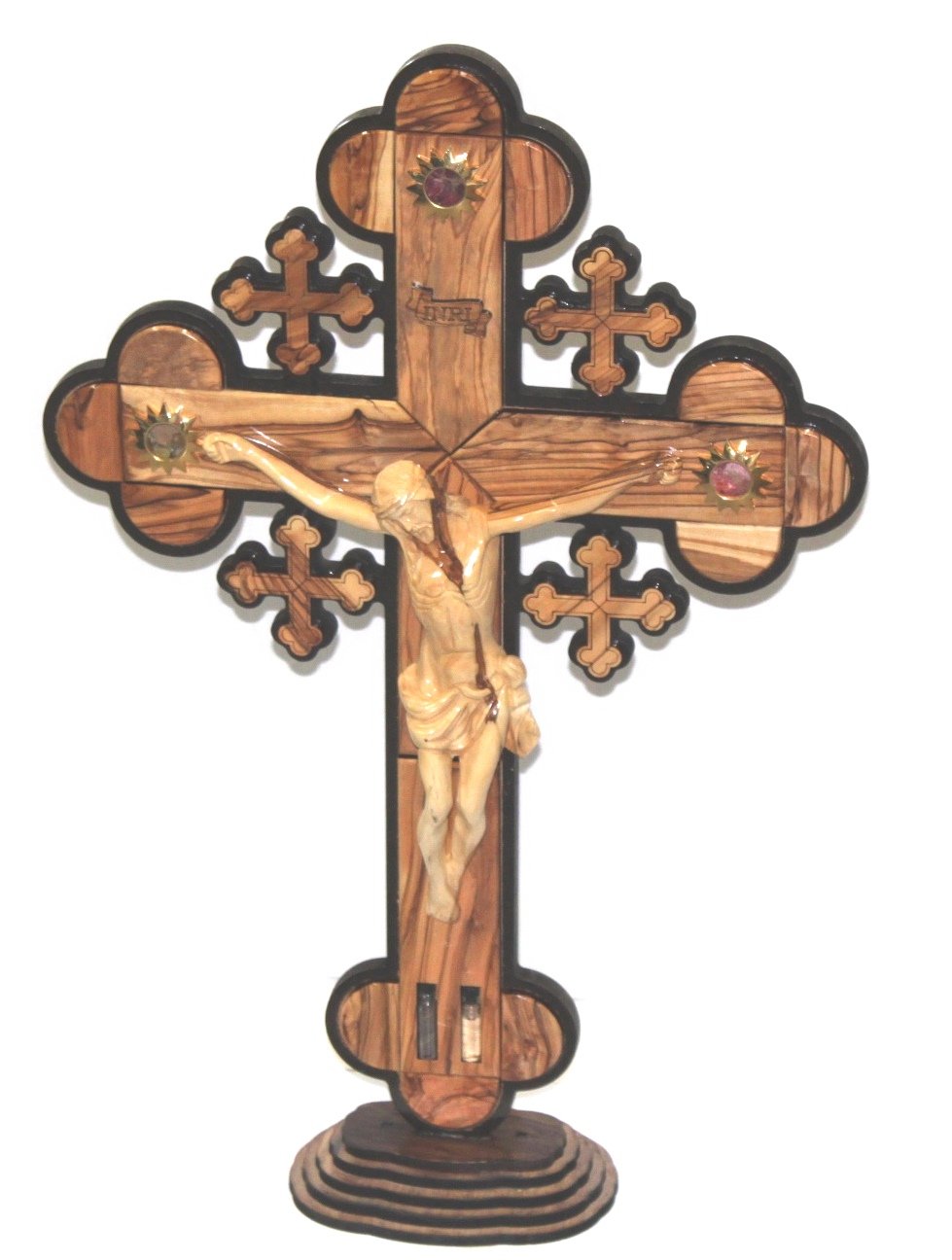 Layered olive wood Cross carved by Laser with Holy Land samples - standing or hanging (20 inches or 50 cm) Extra Large、mySite、topwebapps