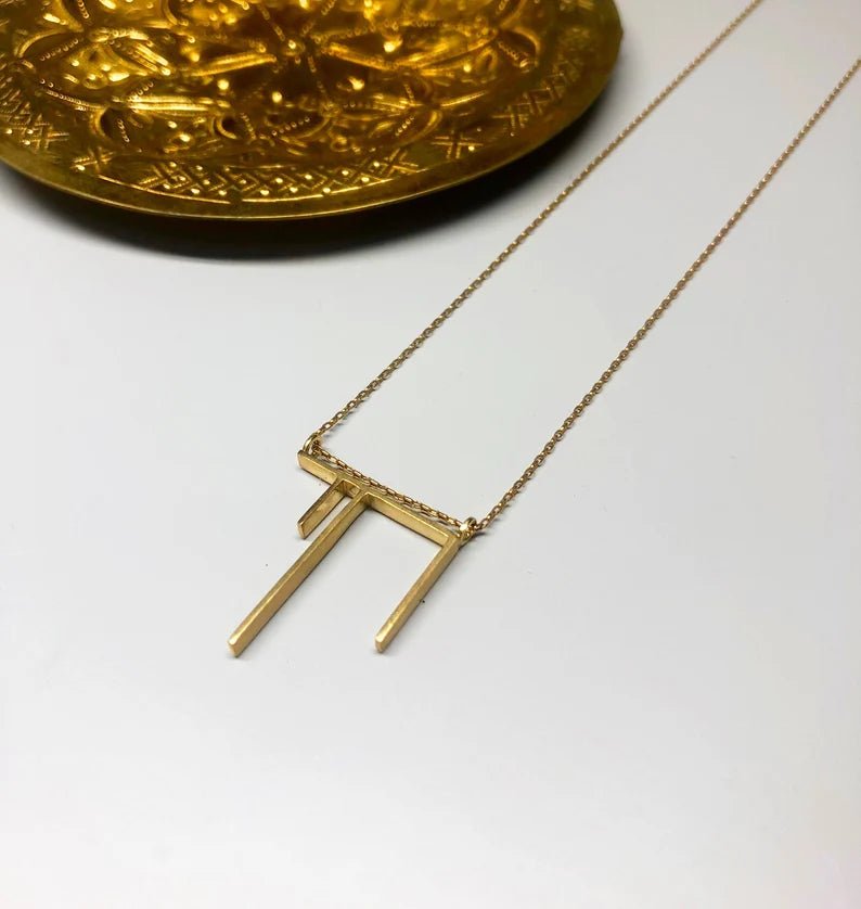  18K Gold Plated Stylized Chai Necklace、mySite、elrpsem3k