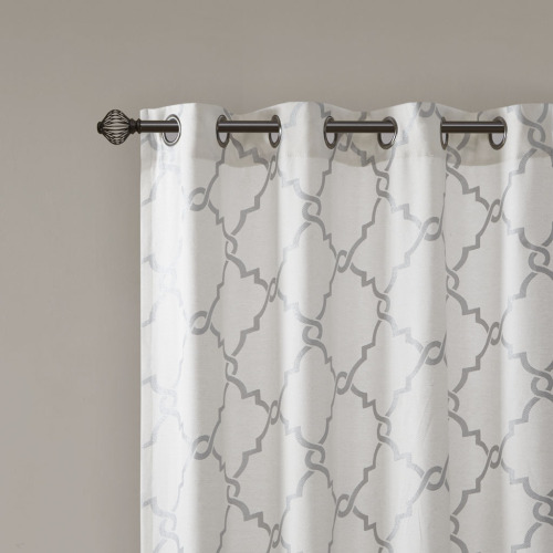Fretwork Print Grommet Top Window Curtain Panel(Only 1 Pc Panel)、、eastwooduniform