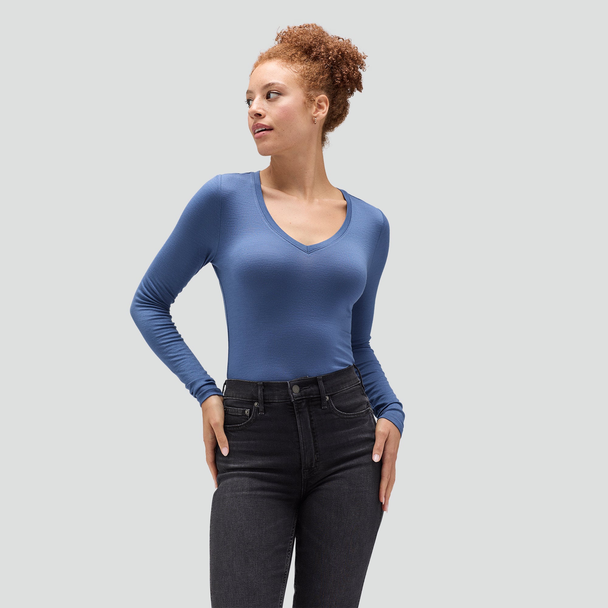 Women's Slim Merino Long Sleeve V-Neck、mySite、noshort