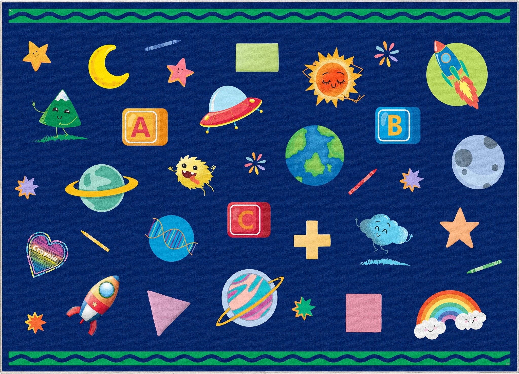 Crayola Modern Cosmic Adventure Space Theme 5' x 7' Blue Area Rug By Well Woven、mySite、gigharbornorthrealestate