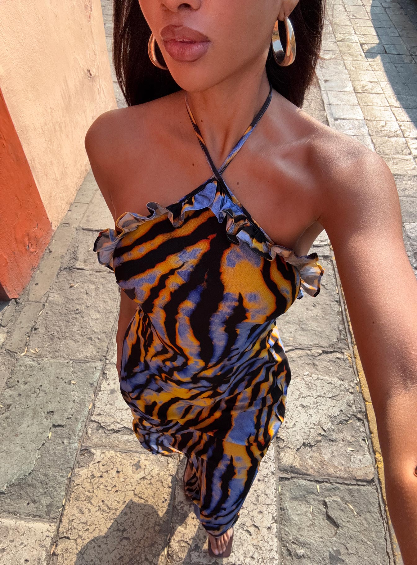 Virginia Beach Backless Maxi Dress Blue Zebra、mySite、solidvoid