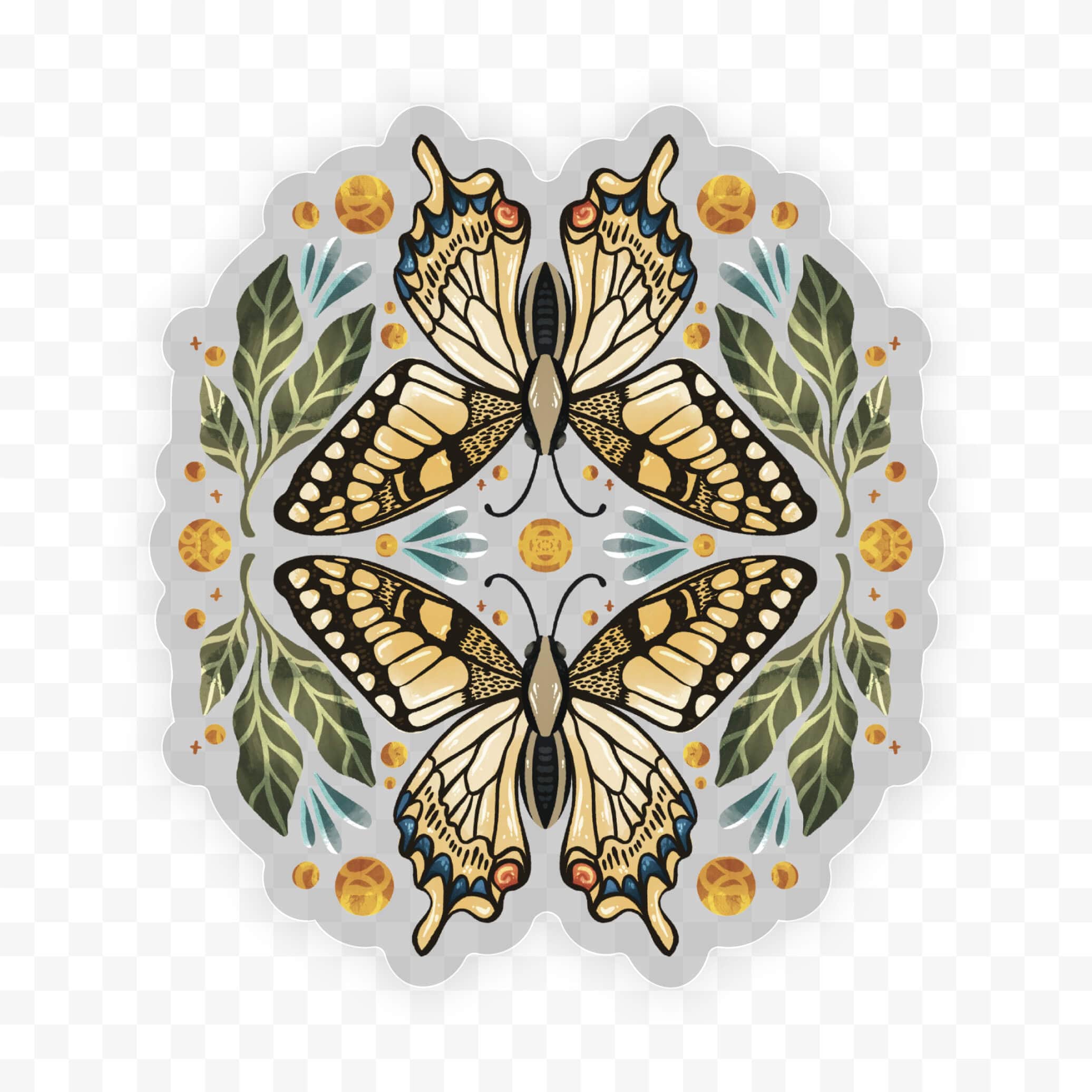  Butterfly and Leaves Clear Sticker、mySite、elrpsem3k